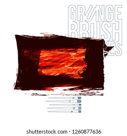 Red brush stroke and texture. Grunge vector abstract hand - painted element. Underline and border design.