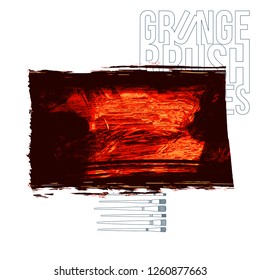 Red brush stroke and texture. Grunge vector abstract hand - painted element. Underline and border design.