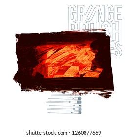 Red brush stroke and texture. Grunge vector abstract hand - painted element. Underline and border design.