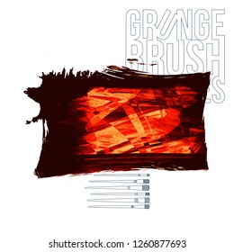 Red brush stroke and texture. Grunge vector abstract hand - painted element. Underline and border design.