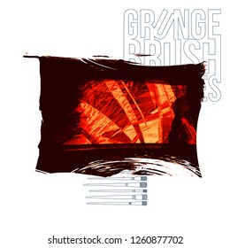 Red brush stroke and texture. Grunge vector abstract hand - painted element. Underline and border design.
