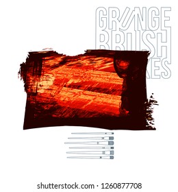 Red brush stroke and texture. Grunge vector abstract hand - painted element. Underline and border design.