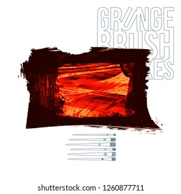 Red brush stroke and texture. Grunge vector abstract hand - painted element. Underline and border design.