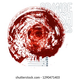 Red brush stroke and texture. Grunge vector abstract hand - painted element. Underline and border design.