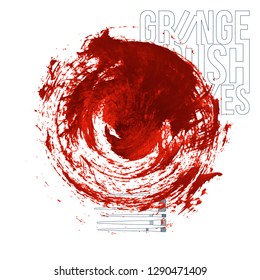 Red brush stroke and texture. Grunge vector abstract hand - painted element. Underline and border design.
