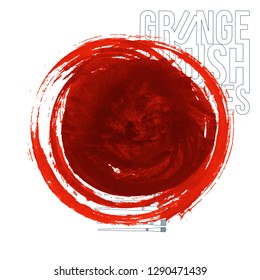 Red brush stroke and texture. Grunge vector abstract hand - painted element. Underline and border design.