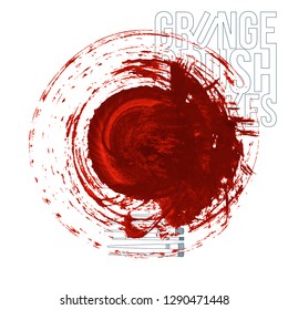 Red brush stroke and texture. Grunge vector abstract hand - painted element. Underline and border design.