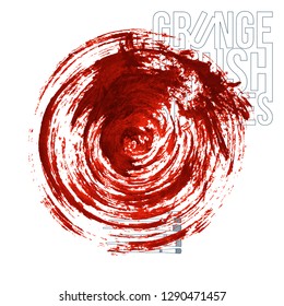 Red brush stroke and texture. Grunge vector abstract hand - painted element. Underline and border design.