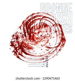 Red brush stroke and texture. Grunge vector abstract hand - painted element. Underline and border design.