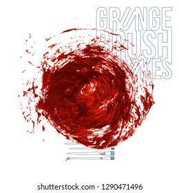 Red brush stroke and texture. Grunge vector abstract hand - painted element. Underline and border design.