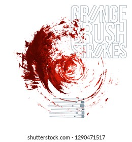 Red brush stroke and texture. Grunge vector abstract hand - painted element. Underline and border design.