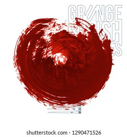 Red brush stroke and texture. Grunge vector abstract hand - painted element. Underline and border design.