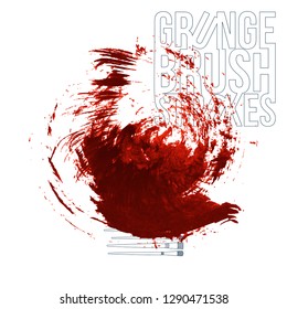 Red brush stroke and texture. Grunge vector abstract hand - painted element. Underline and border design.