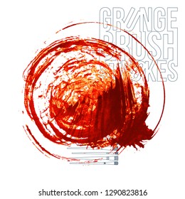Red brush stroke and texture. Grunge vector abstract hand - painted element. Underline and border design.