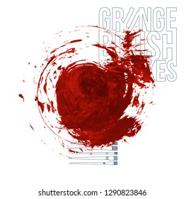 Red brush stroke and texture. Grunge vector abstract hand - painted element. Underline and border design.