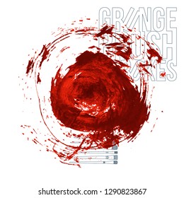 Red brush stroke and texture. Grunge vector abstract hand - painted element. Underline and border design.