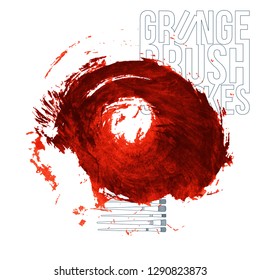 Red brush stroke and texture. Grunge vector abstract hand - painted element. Underline and border design.