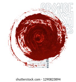 Red brush stroke and texture. Grunge vector abstract hand - painted element. Underline and border design.