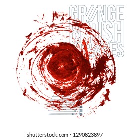 Red brush stroke and texture. Grunge vector abstract hand - painted element. Underline and border design.