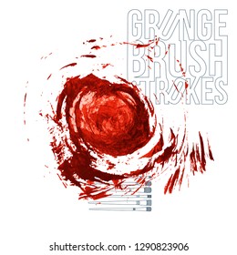 Red brush stroke and texture. Grunge vector abstract hand - painted element. Underline and border design.