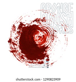 Red brush stroke and texture. Grunge vector abstract hand - painted element. Underline and border design.