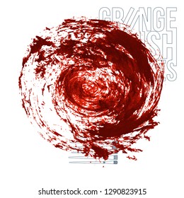Red brush stroke and texture. Grunge vector abstract hand - painted element. Underline and border design.