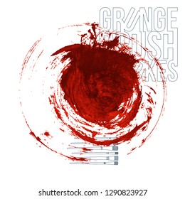 Red brush stroke and texture. Grunge vector abstract hand - painted element. Underline and border design.
