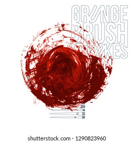 Red brush stroke and texture. Grunge vector abstract hand - painted element. Underline and border design.