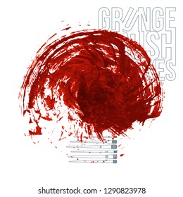 Red brush stroke and texture. Grunge vector abstract hand - painted element. Underline and border design.