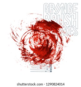 Red brush stroke and texture. Grunge vector abstract hand - painted element. Underline and border design.