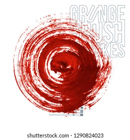 Red brush stroke and texture. Grunge vector abstract hand - painted element. Underline and border design.