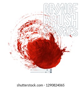 Red brush stroke and texture. Grunge vector abstract hand - painted element. Underline and border design.