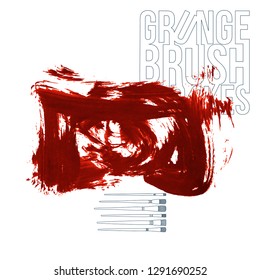Red brush stroke and texture. Grunge vector abstract hand - painted element. Underline and border design.