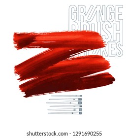 Red brush stroke and texture. Grunge vector abstract hand - painted element. Underline and border design.