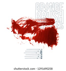 Red brush stroke and texture. Grunge vector abstract hand - painted element. Underline and border design.