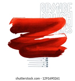Red brush stroke and texture. Grunge vector abstract hand - painted element. Underline and border design.