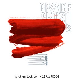 Red brush stroke and texture. Grunge vector abstract hand - painted element. Underline and border design.