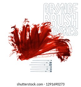 Red brush stroke and texture. Grunge vector abstract hand - painted element. Underline and border design.