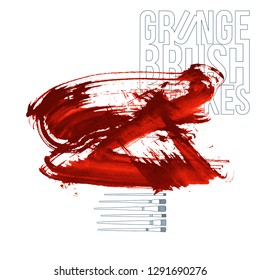 Red brush stroke and texture. Grunge vector abstract hand - painted element. Underline and border design.
