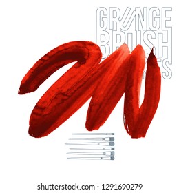 Red brush stroke and texture. Grunge vector abstract hand - painted element. Underline and border design.