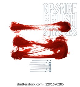 Red brush stroke and texture. Grunge vector abstract hand - painted element. Underline and border design.
