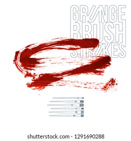Red brush stroke and texture. Grunge vector abstract hand - painted element. Underline and border design.