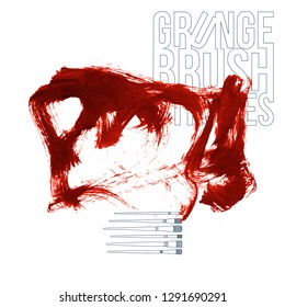Red brush stroke and texture. Grunge vector abstract hand - painted element. Underline and border design.