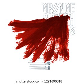 Red brush stroke and texture. Grunge vector abstract hand - painted element. Underline and border design.