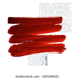 Red brush stroke and texture. Grunge vector abstract hand - painted element. Underline and border design.