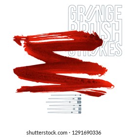 Red brush stroke and texture. Grunge vector abstract hand - painted element. Underline and border design.