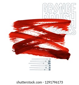 Red brush stroke and texture. Grunge vector abstract hand - painted element. Underline and border design.