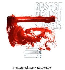 Red brush stroke and texture. Grunge vector abstract hand - painted element. Underline and border design.