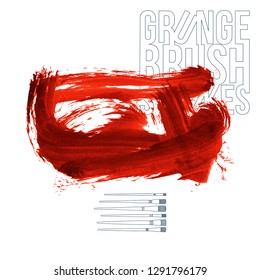 Red brush stroke and texture. Grunge vector abstract hand - painted element. Underline and border design.