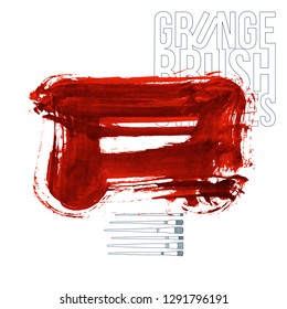 Red brush stroke and texture. Grunge vector abstract hand - painted element. Underline and border design.